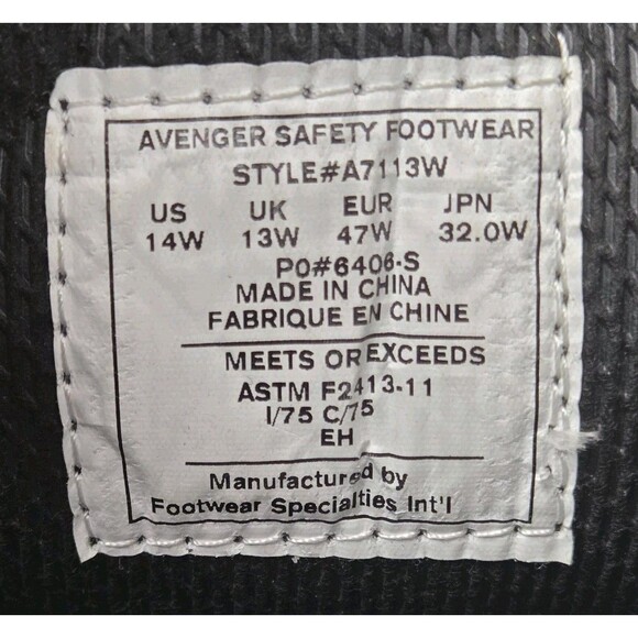 AVENGER SAFETY FOOTWEAR A7113W Work Shoes Black Comp Toe EH Men\'s Size 14W NWT main image 6